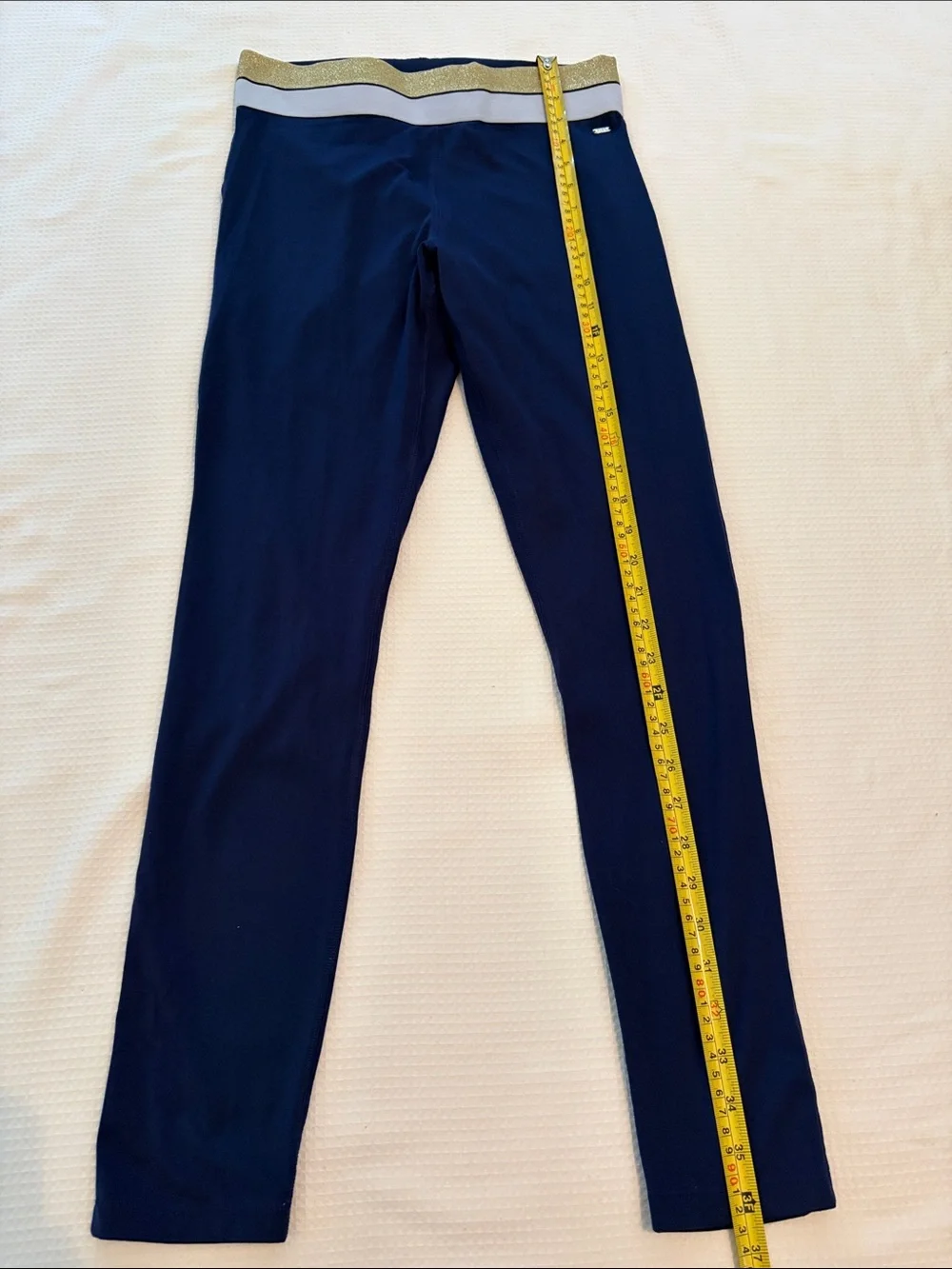 PINK active Navy Leggings with White and Gold Waistband size M